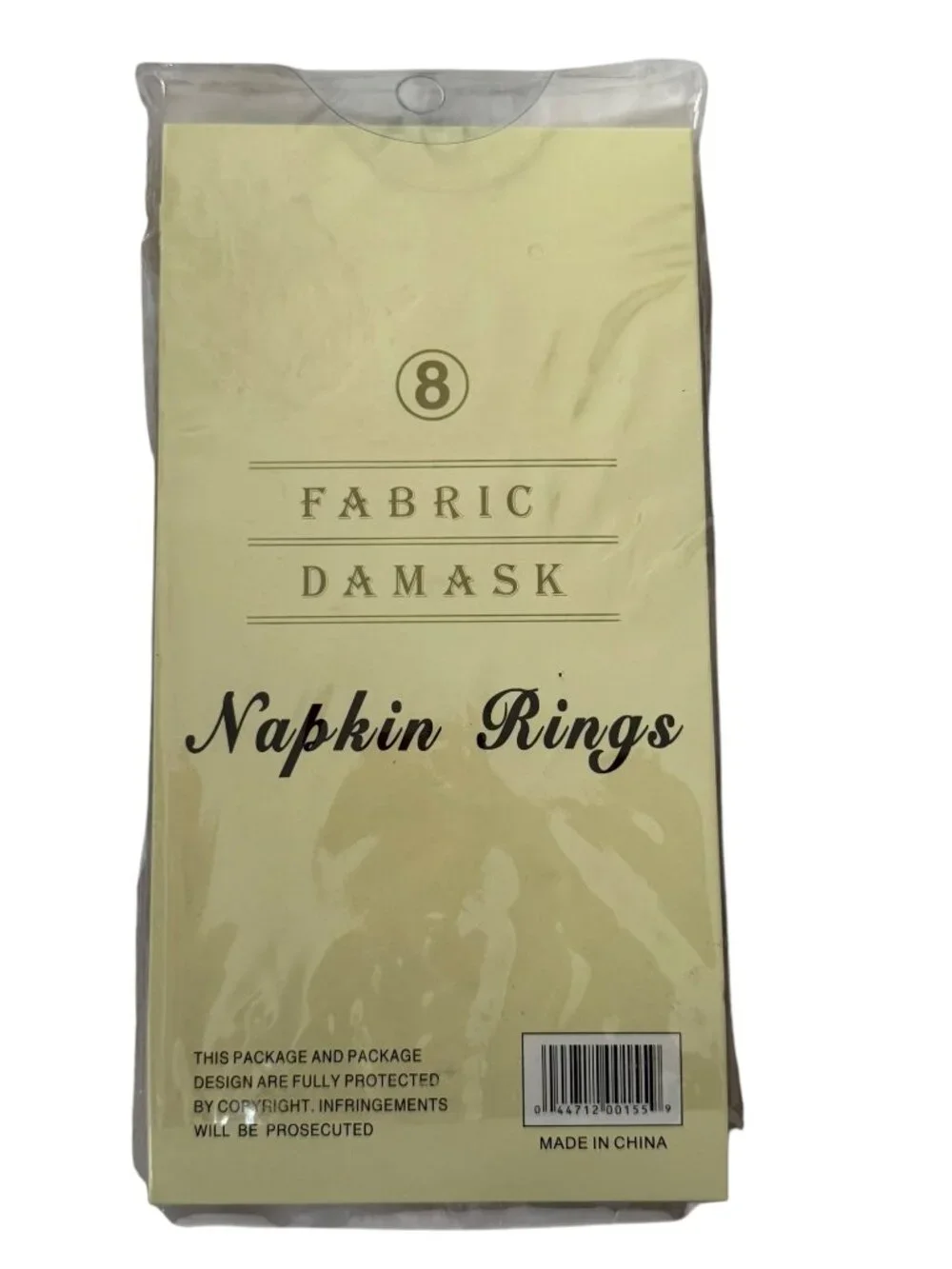 Vintage 2004 Better Home Plastics Fabric Damask Napkin Rings Set of 8 NOS Sage G
